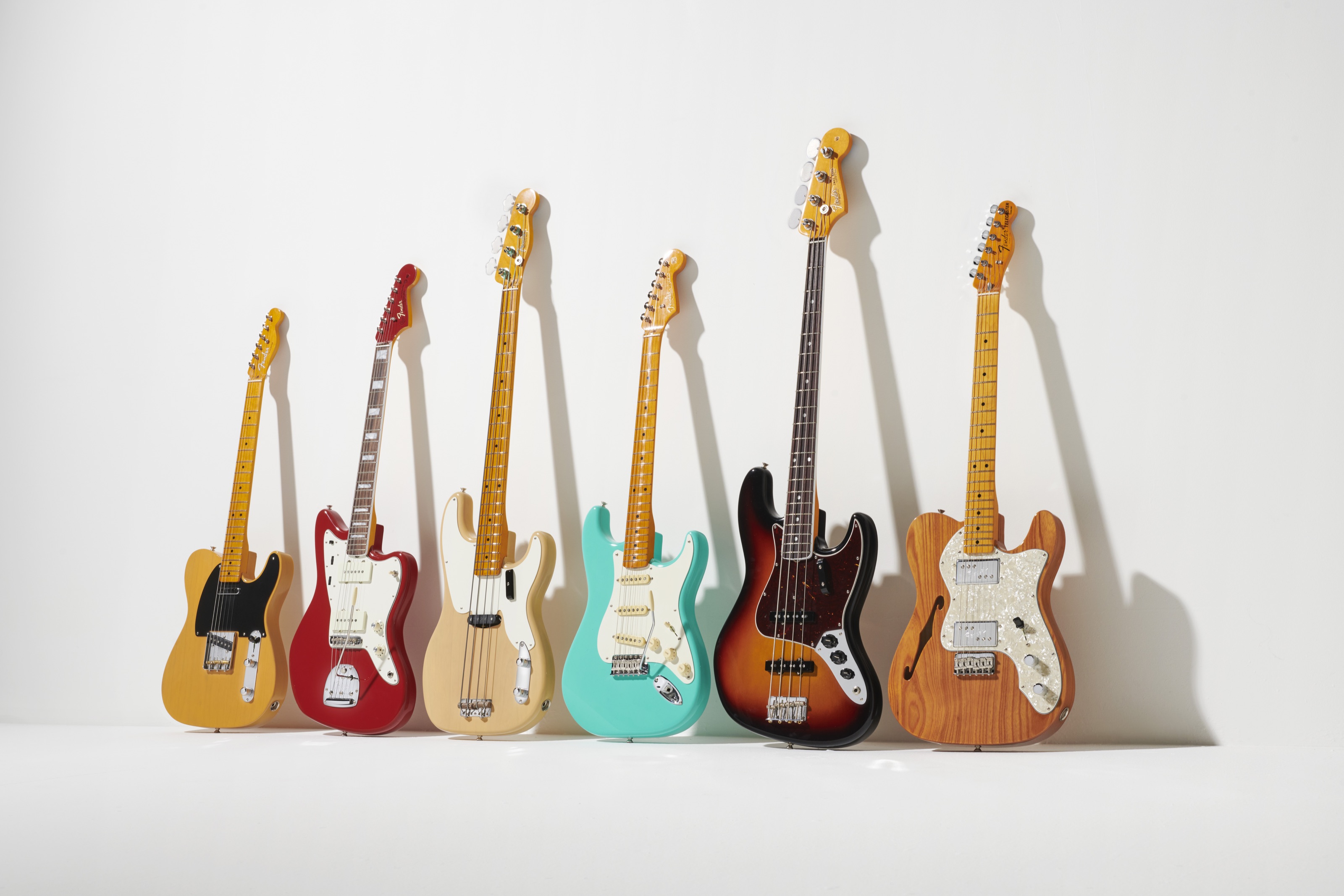 A lineup of Fender American Vintage II guitars